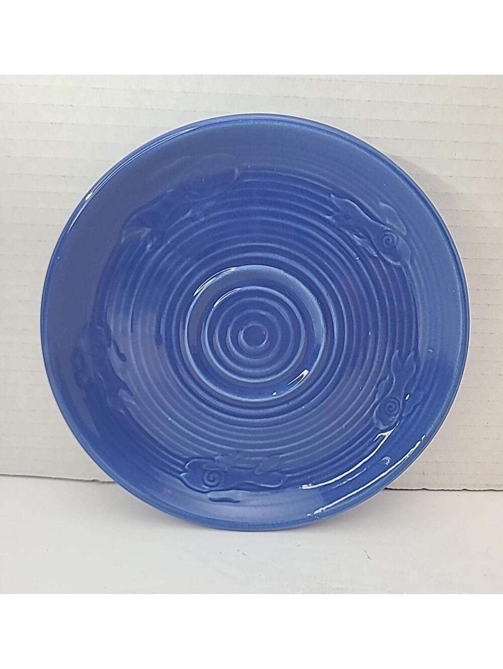 Fiesta Lapis Blue Fish Saucer Plate 6.5 Inches Blue Swirl With 5 Fish Design